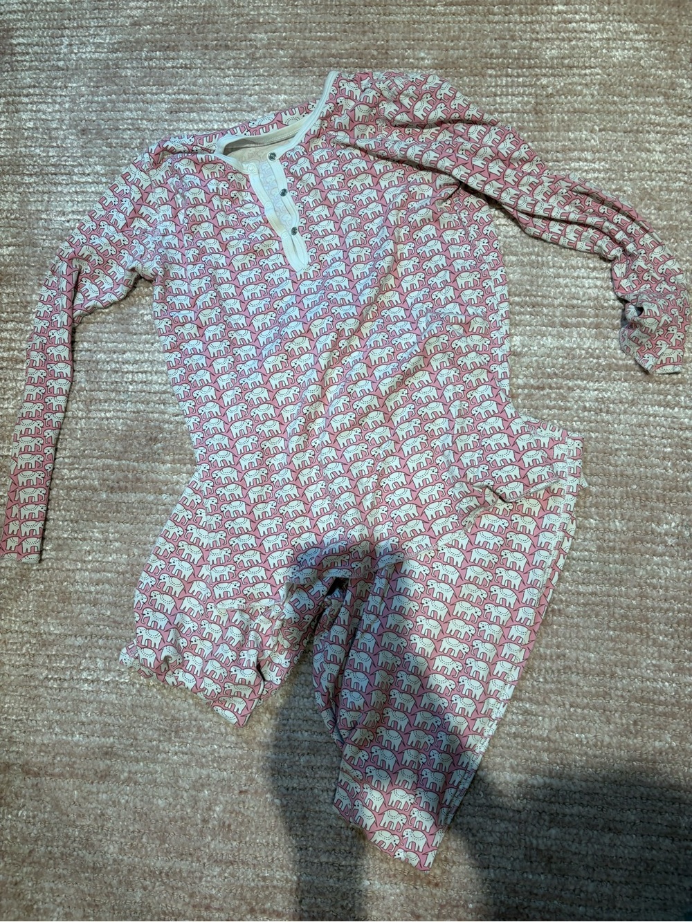 Roller Rabbit Pink and White Elephant Print Long-Sleeve Pajama set